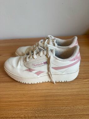 Reebok White Leather Sneakers with Pink Accents